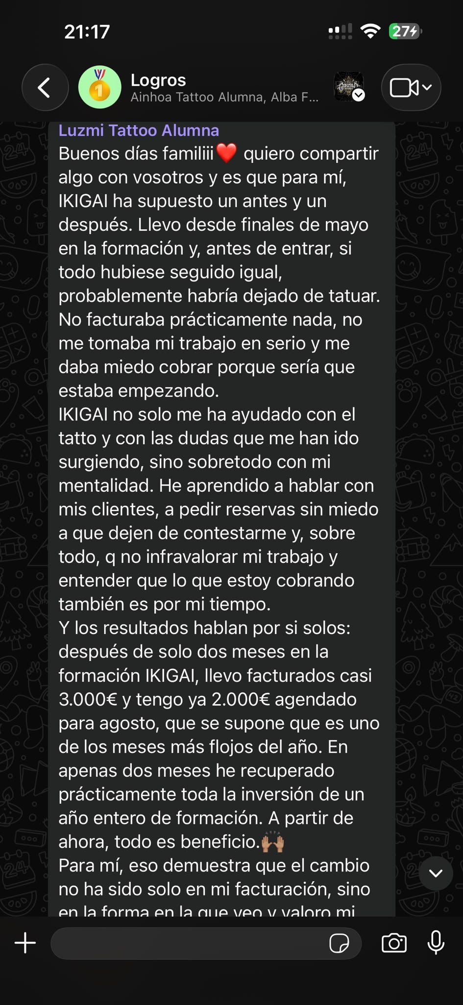 Testimonio de alumno de IKIGAI